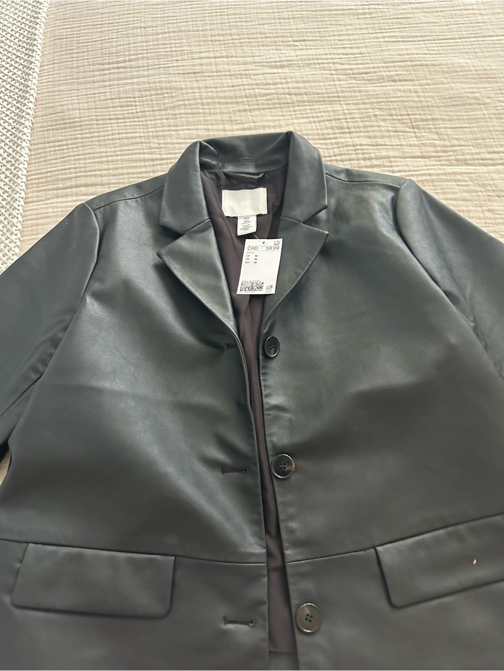 H&M Black Faux Leather Blazer Jacket